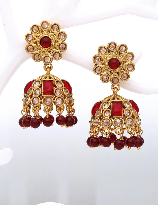 Silver Chandelier Earrings-Gold Polish Designer Maroon Color Earrings