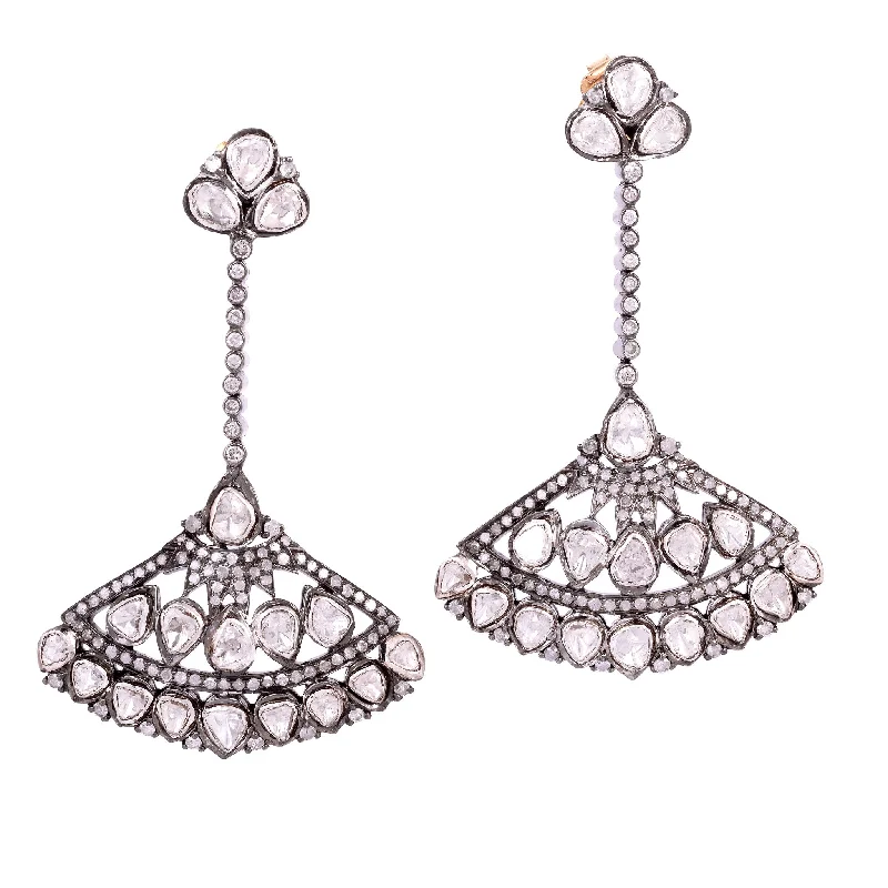 Silver Hoop Earrings for Women-Polki Daimond Fan Earrings