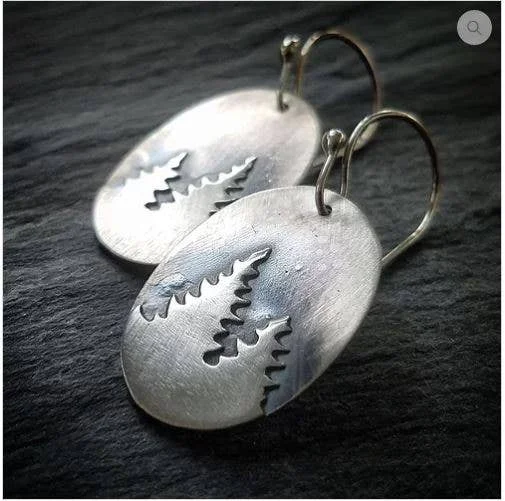 Pearl Drop Earrings-Earring - Oval Pine Earrings In Sterling Silver