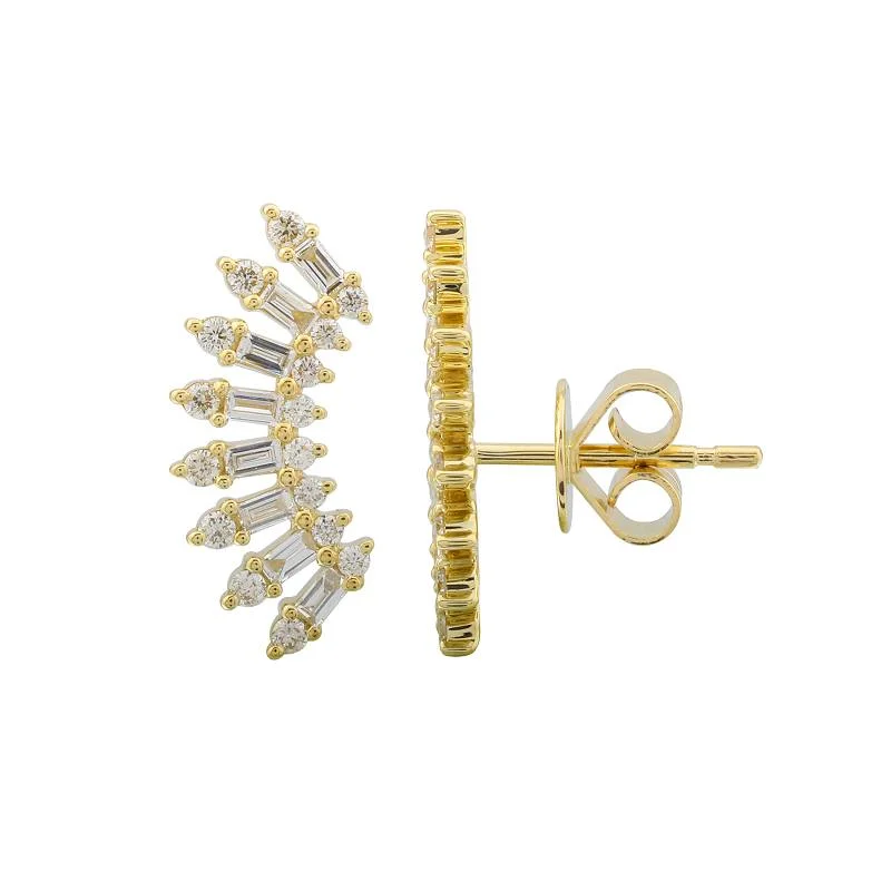 Gold Bead Earrings-Baguette and Diamond Crawler