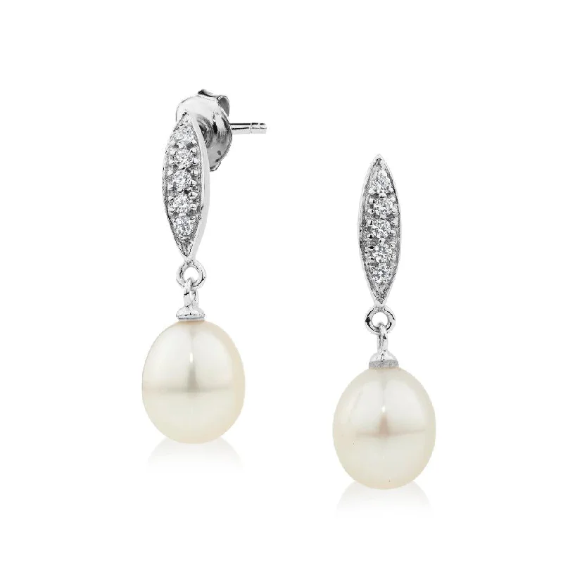 Custom Earrings with Name-Cultured freshwater pearl drop earrings in sterling silver