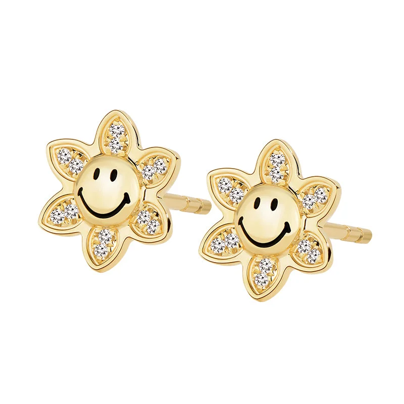 Simple Crystal Earrings-KKLUExSMILEY® Smiley Sunflower Diamond Gold Earrings