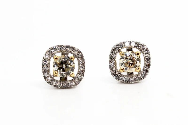 Minimalist Gold Earrings-YELLOW DIAMOND HALO STUD EARRING AD NO.1628