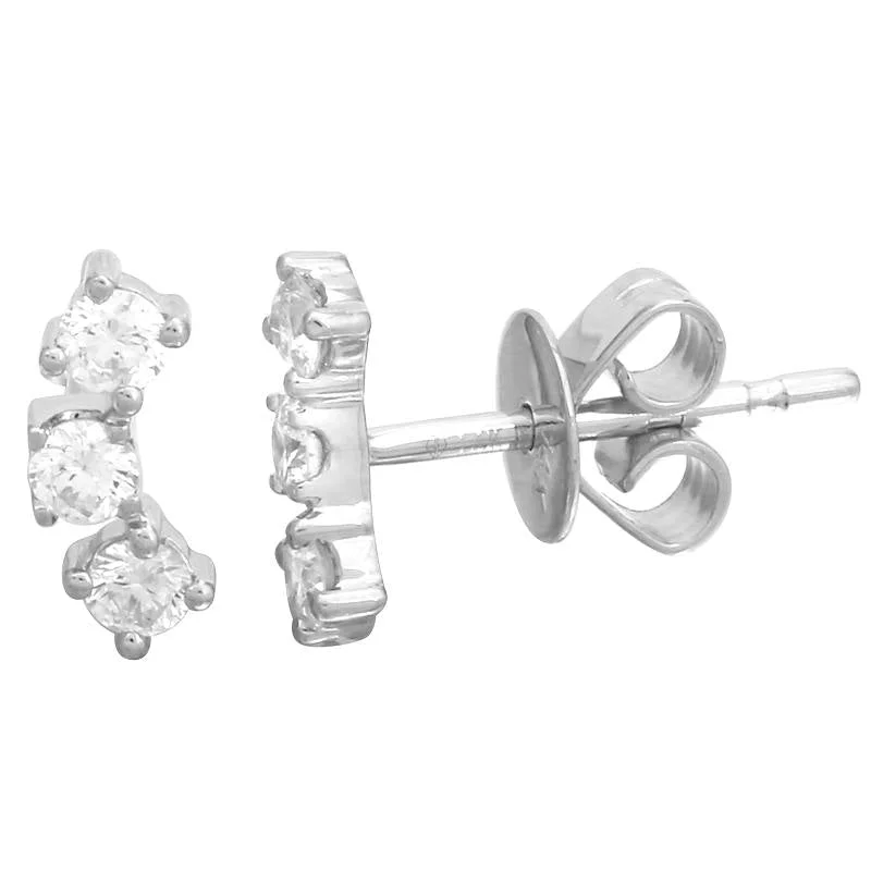 Bold Gemstone Earrings-White Gold Triple Diamond Stud Earrings