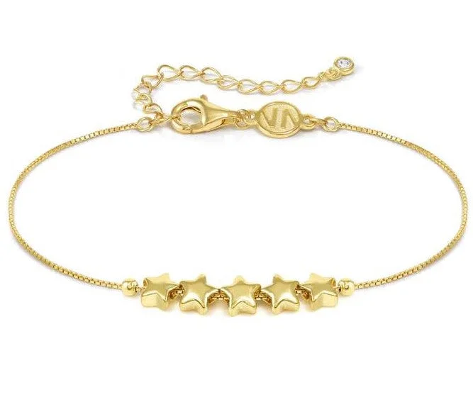 Adjustable Rope Bracelet-Nomination Gold Vermeil Cubic Zirconia 5 Star Bracelet