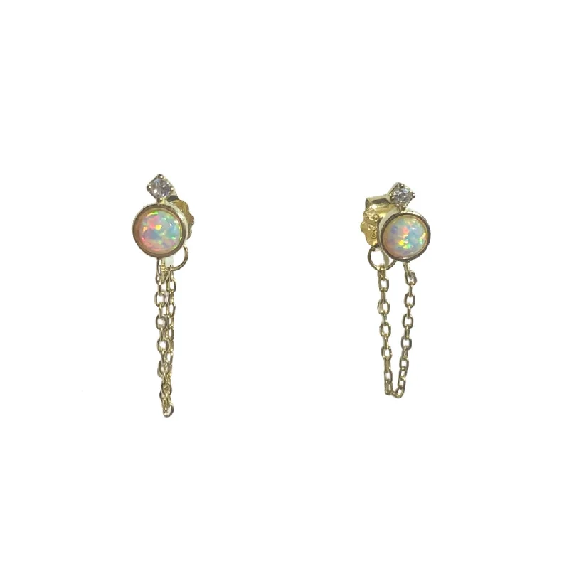 Minimalist Hoop Earrings-Opaline White Opal Chain Studs