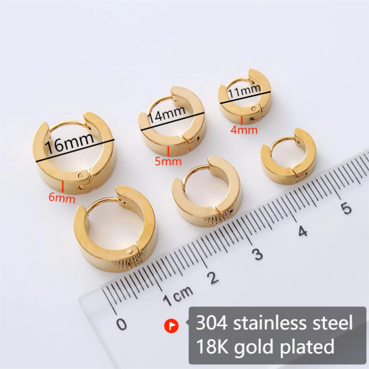 Classic Gold Wedding Ring-12 Pairs Fashion Solid Color Stainless Steel Polishing Earrings