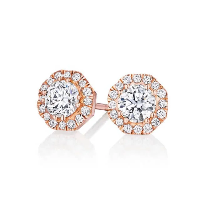 Simple Hoop Earrings for Women-OCTAGON HALO DIAMOND STUD EARRINGS