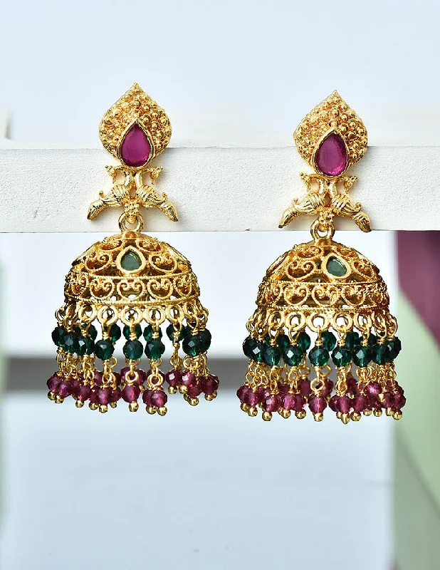 Large Crystal Earrings-Designer Zirconia Kempu Jhumka Earrings