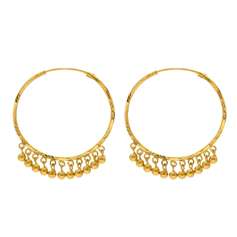 Natural Stone Earrings-22K Yellow Gold Beaded Hoop Earrings