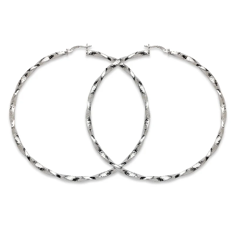 Luxury Wedding Earrings-High Polish Greek Key Circle Screw Hoop Earrings .925 Sterling Silver