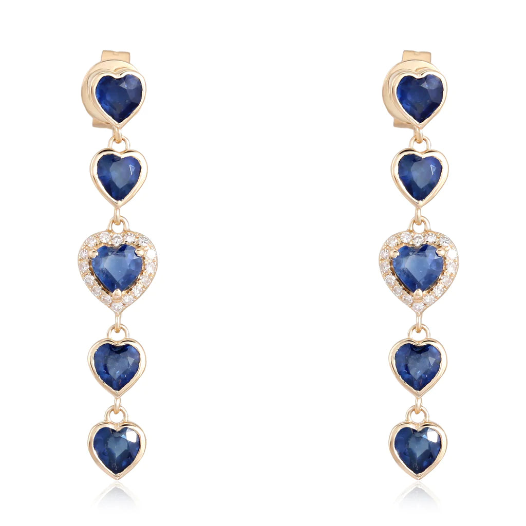 Cute Pearl Earrings-Sapphire Heart Drop Earrings