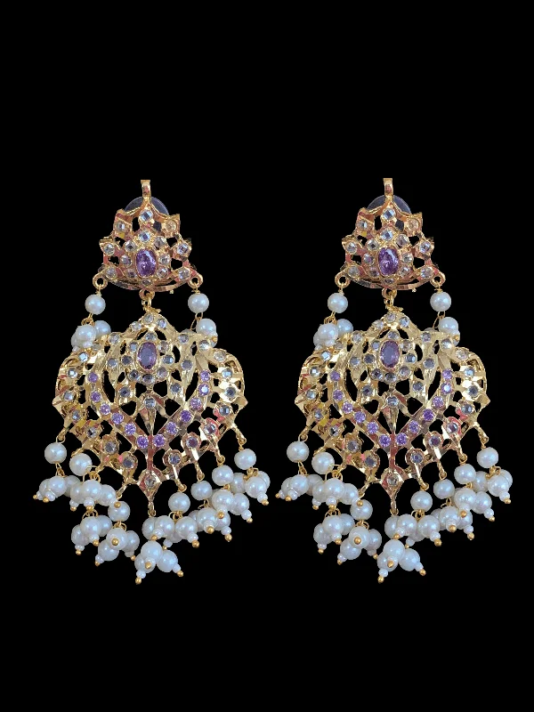 Gold Dangle Earrings-DER331 Ekta earrings in amethyst cz  (SHIPS IN 4 WEEKS  )