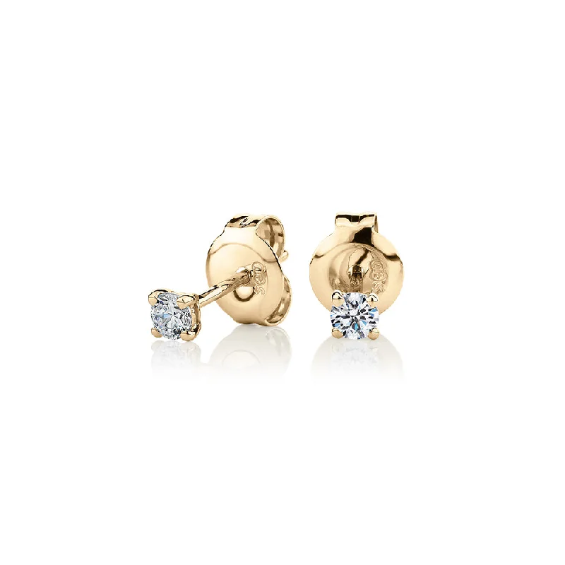 Floral Hoop Earrings-Round Brilliant stud earrings with 0.15 carats* of diamond simulants in 10 carat yellow gold