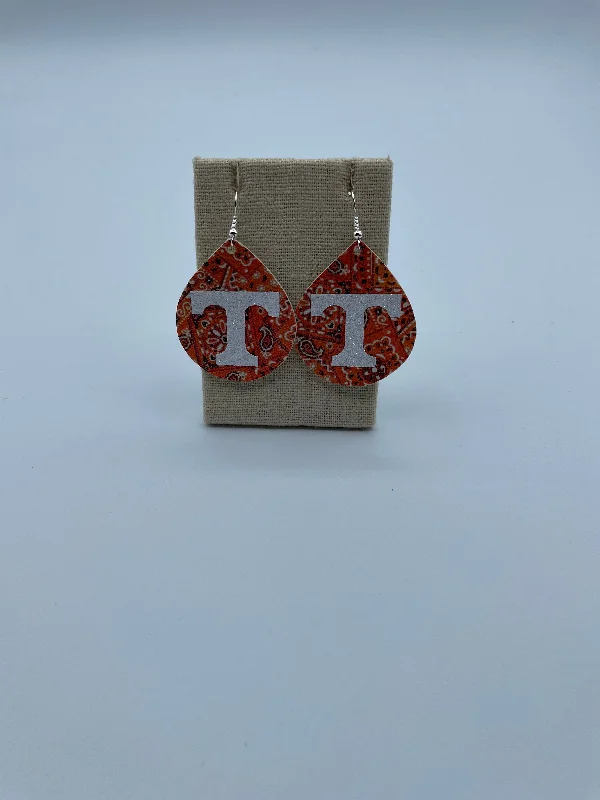 Diamond Drop Earrings-Faux Orange Bandana Earrings With T