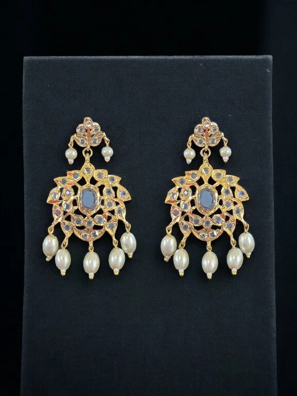 Gemstone Dangle Earrings-DER519 Hyderabadi gold plated earrings in pearls ( READY TO SHIP )