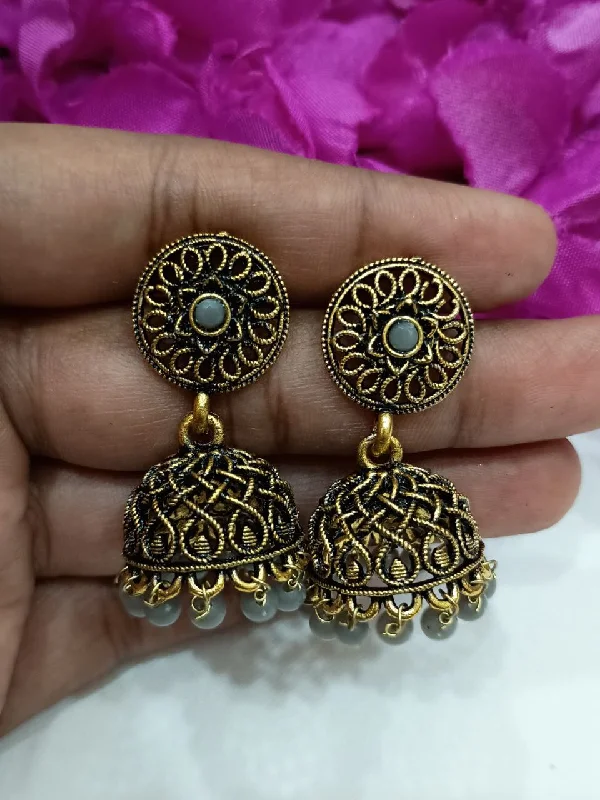 Emerald Earrings for Women-Stunning Gray Color Antique Gold Earrings For Women