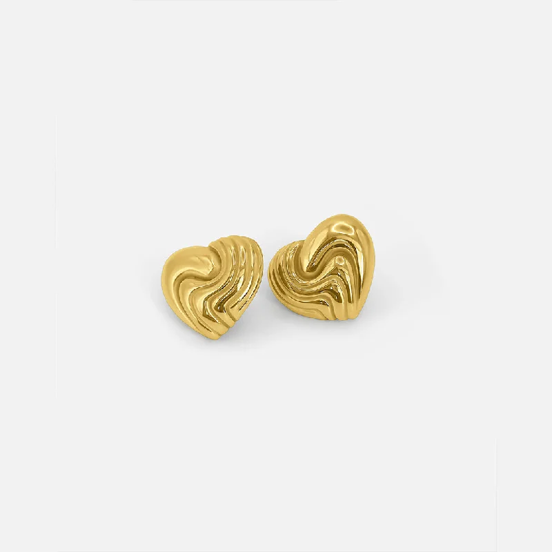 Casual Everyday Earrings-TEXTURED HEART EARRINGS GOLD