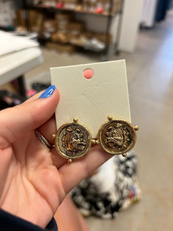 Luxury Fashion Earrings-Bulldog Face Coin Earrings