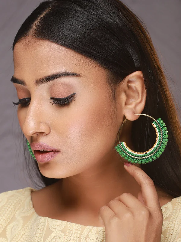 Custom Drop Earrings-Green Circular Handcrafted Hoop Earrings