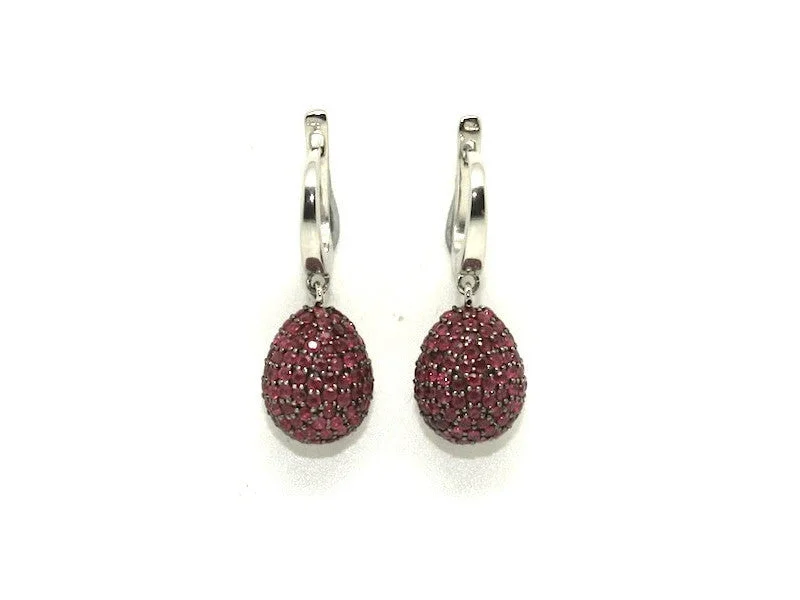 Black Gemstone Earrings-Ruby Studded Drop Earrings