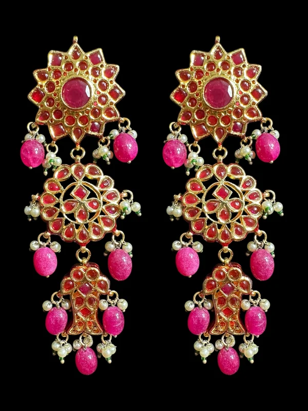 Rose Gold Drop Earrings-Maya Kundan earrings  -Red / Ruby ( READY TO SHIP )