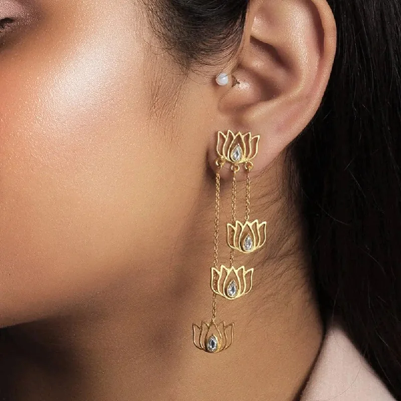 Simple Hoop Earrings-Gold Plated Silver Lotus Threader Earrings