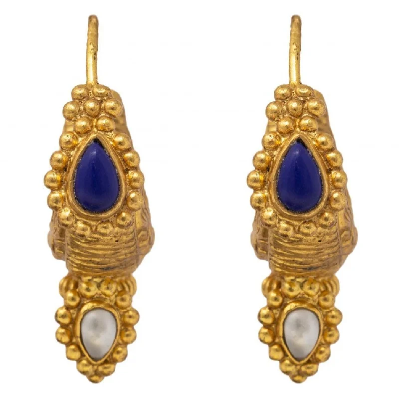 Gold Knot Earrings-Silver gold plated antique blue earrings