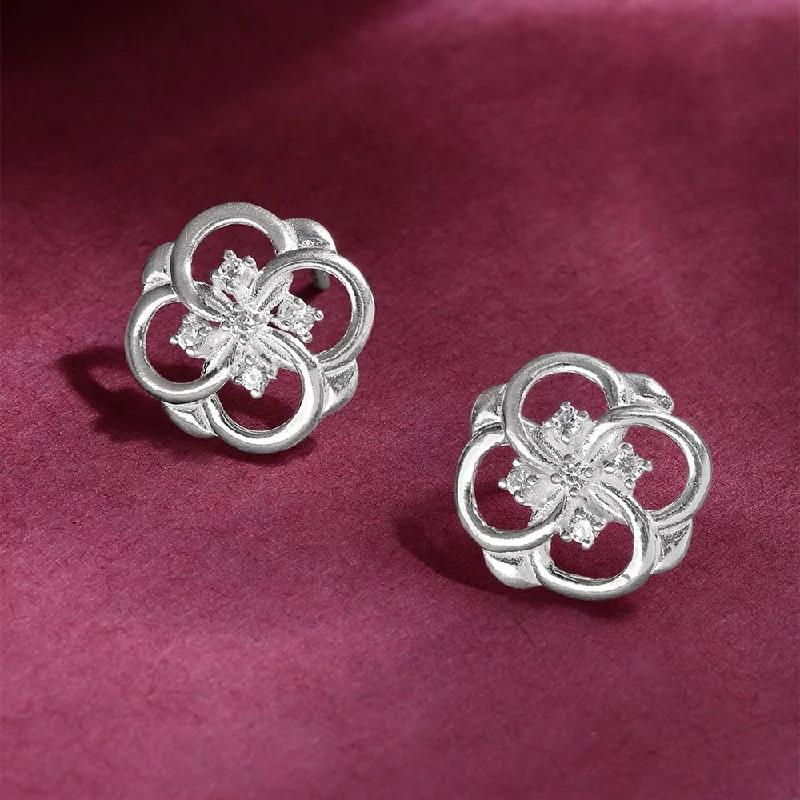 Simple Stud Earrings for Girls-Blossom Bloom Silver Studs