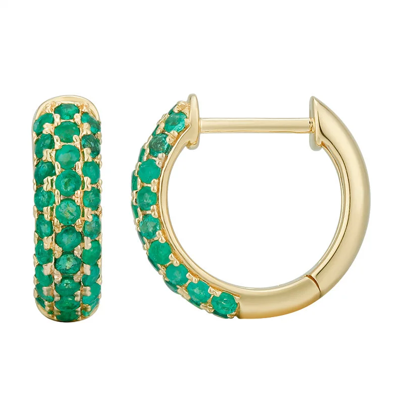 Gold Hoop Earrings-Gemstone Pave Gold Huggies