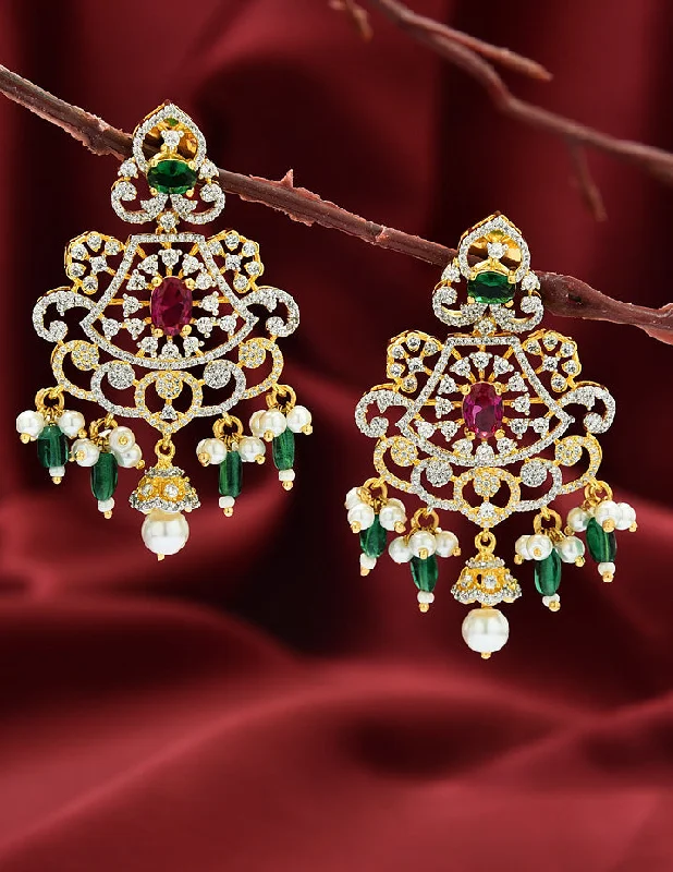 Colorful Gemstone Hoop Earrings-Designer GJ and Gold Polish Ruby Emerald Dangler Earrings