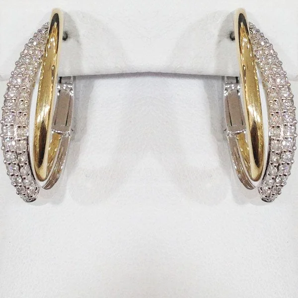 Gold Hoop Earrings for Women-14k Two Tone Diamond Earrings