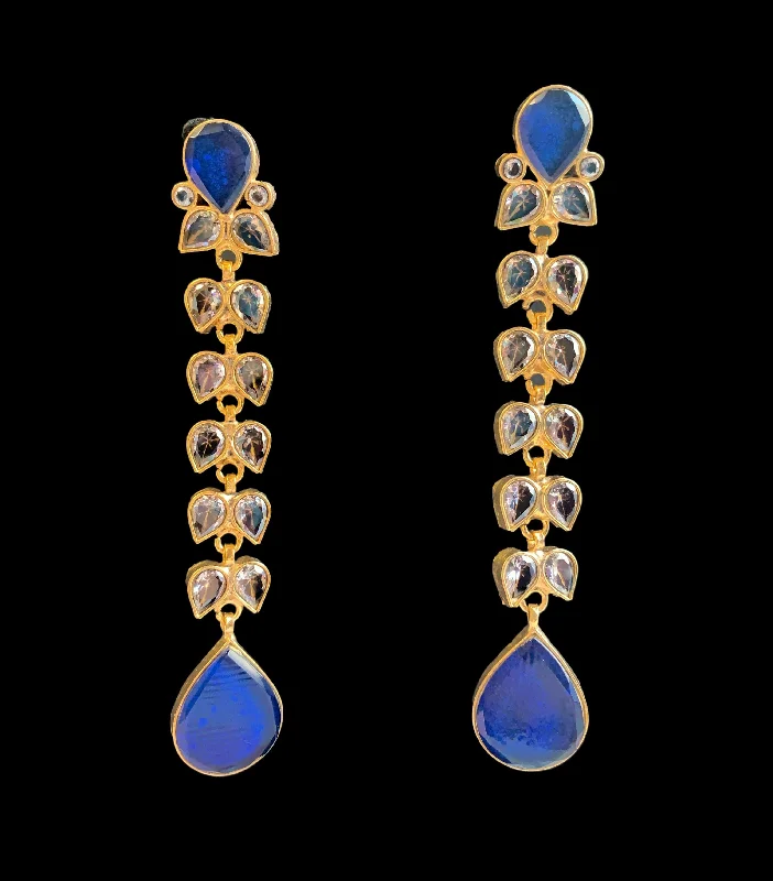 Heart Shaped Hoop Earrings-DER240 Vidya  long statement earrings in blue ( READY TO SHIP )