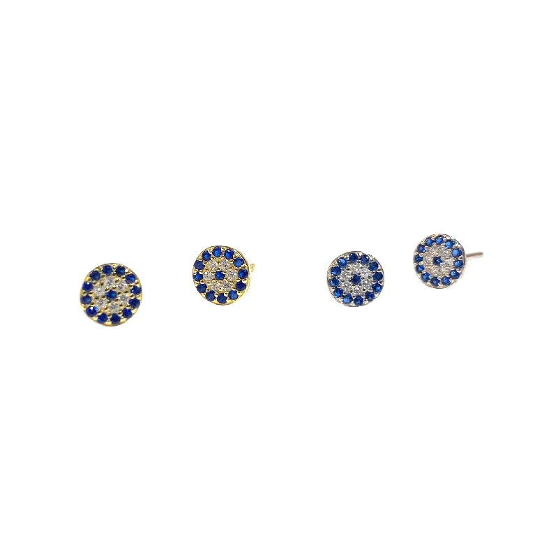 Bright Colorful Earrings-Mini Evil Eye Disc Studs