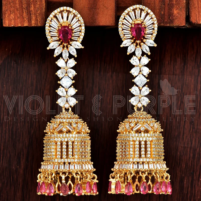 Gold Leaf Earrings-Zirconia Jhumka Earrings