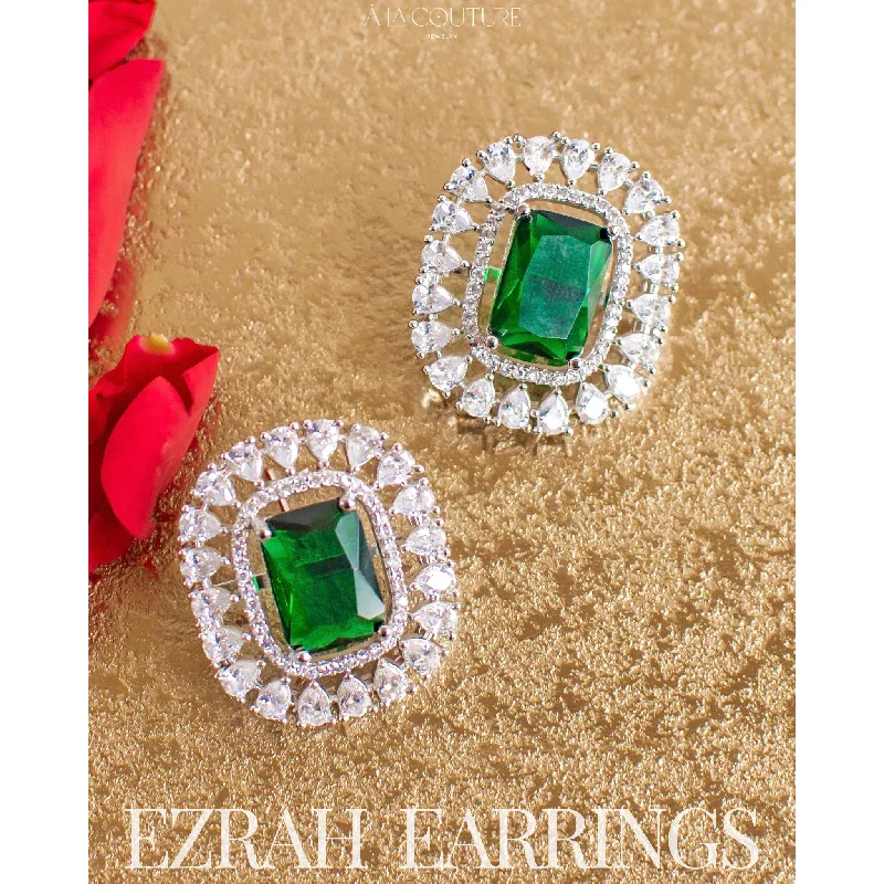 Large Statement Earrings-Ezrah Earrings - Emerald