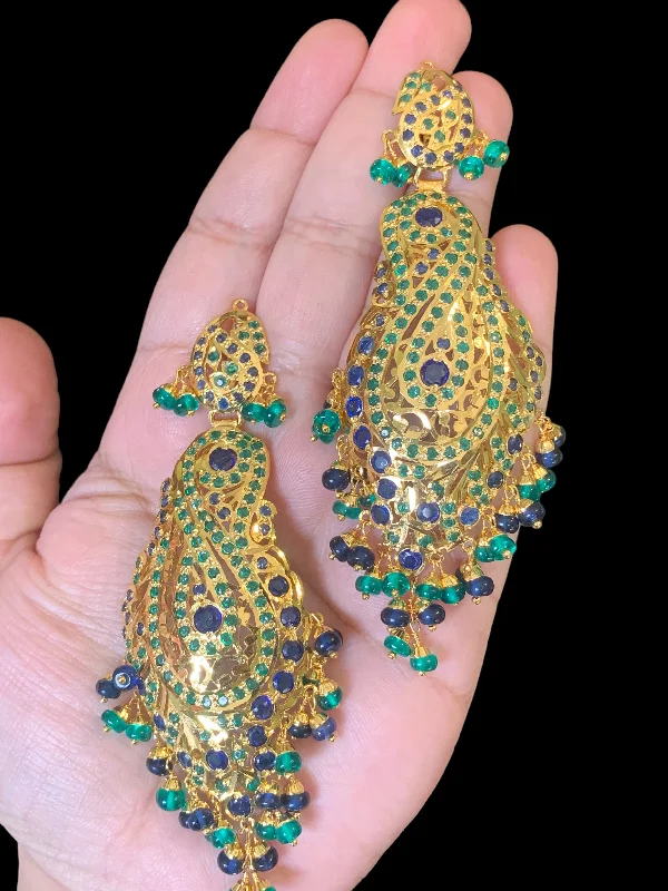 Luxury Wedding Earrings-Emerald sapphire gold plated silver earrings ( READY TO SHIP)