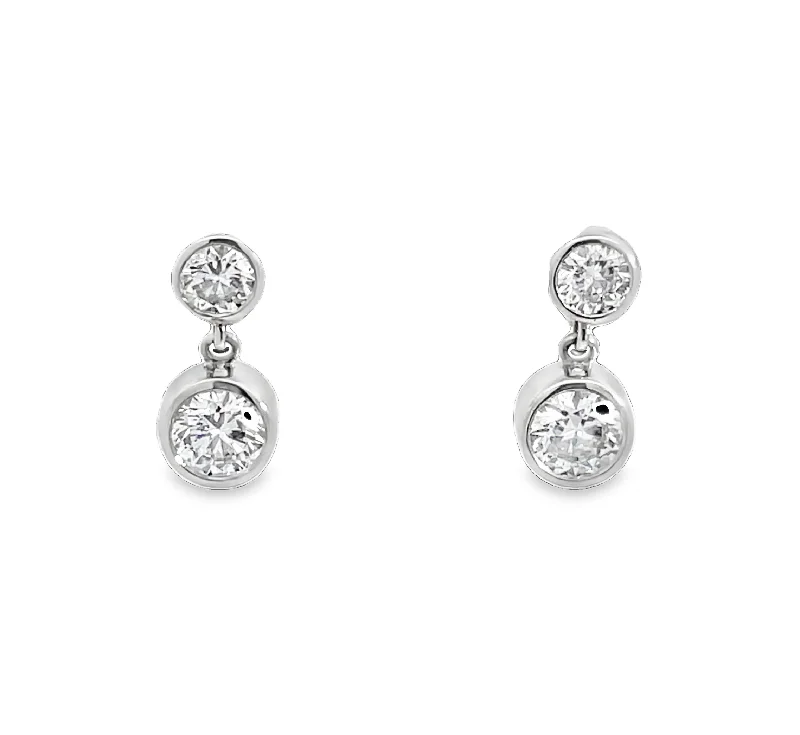 Shiny Crystal Earrings-LAB GROWN ROUND DIAMONDS 0.98ctw BEZEL SET EARRINGS