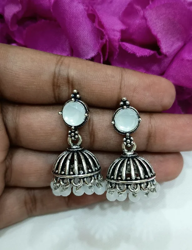 Stylish Stud Earrings-Elegant Oxidized White Colored Earrings For Women