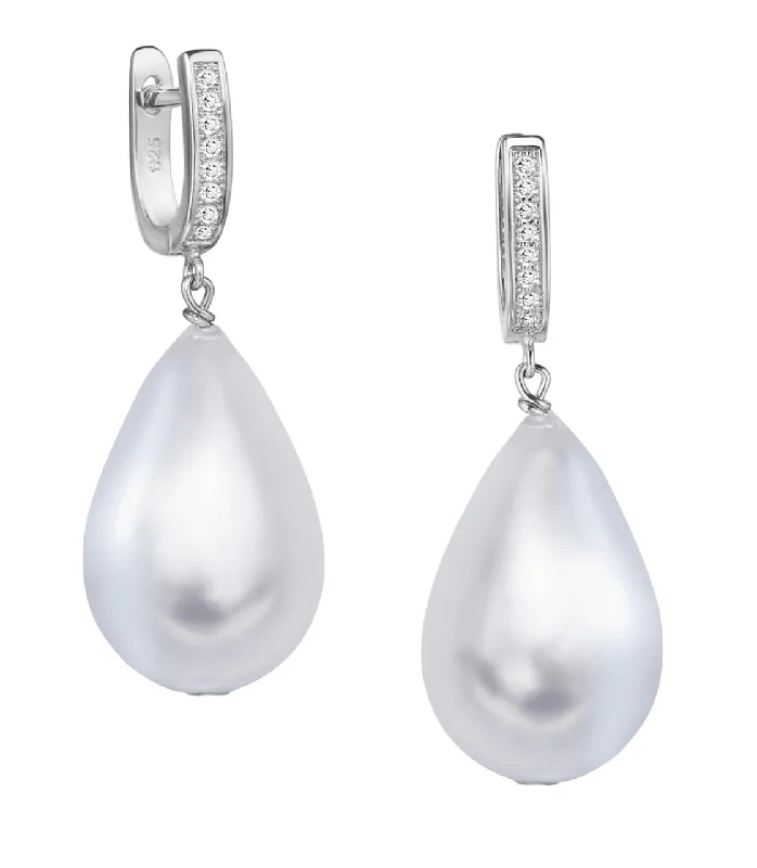 Elegant Stud Earrings-CZ HUGGIES WITH PEAR DROP EARRINGS