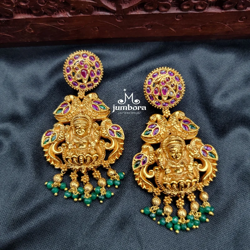 Gold Stud Earrings-Nakshi Lakshmi Gold Alike Earrings in Temple Jewelry