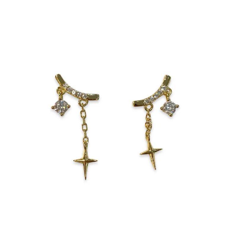 Bohemian Style Earrings-Bent Bar Starburst Cross Charm Studs