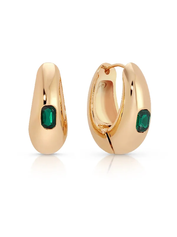 Fashion Bead Earrings-Emerald Deco Hoops