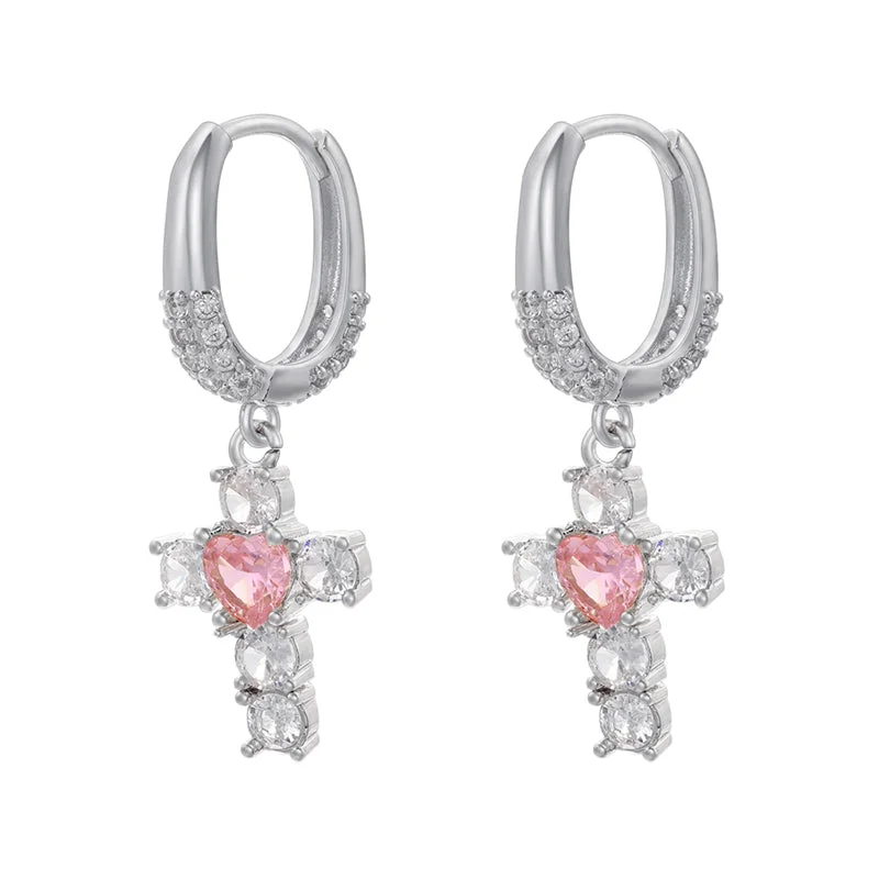 Ve898 White Gold Color Love Cross 1 Pair