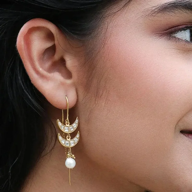 Elegant Dangle Earrings-Silver 92.5 Chaand Bali Sui Dhaga Earrings