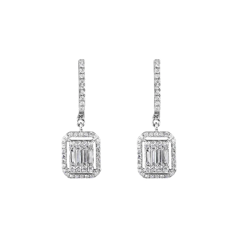 Antique Gold Earrings-White Gold & Diamond Parallel