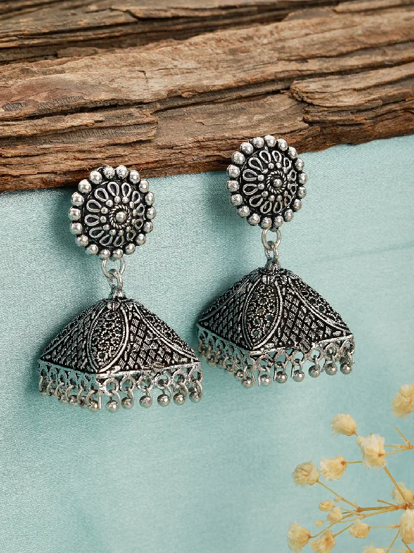 Handmade Gold Earrings-Silver-Plated Classic Jhumkas Earrings