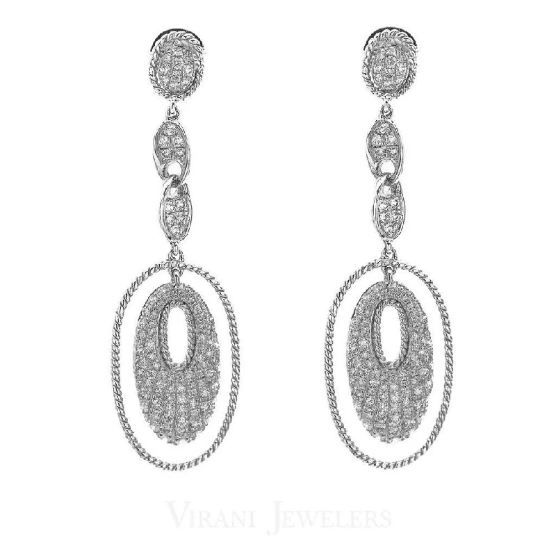 Silver Earrings with Pearls-1.4CT Diamond Drop Oval Earrings Set In 14K White Gold