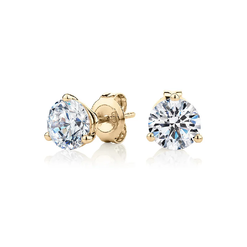 Classic Pearl Earrings-Round Brilliant stud earrings with 2.06 carats* of diamond simulants in 10 carat yellow gold