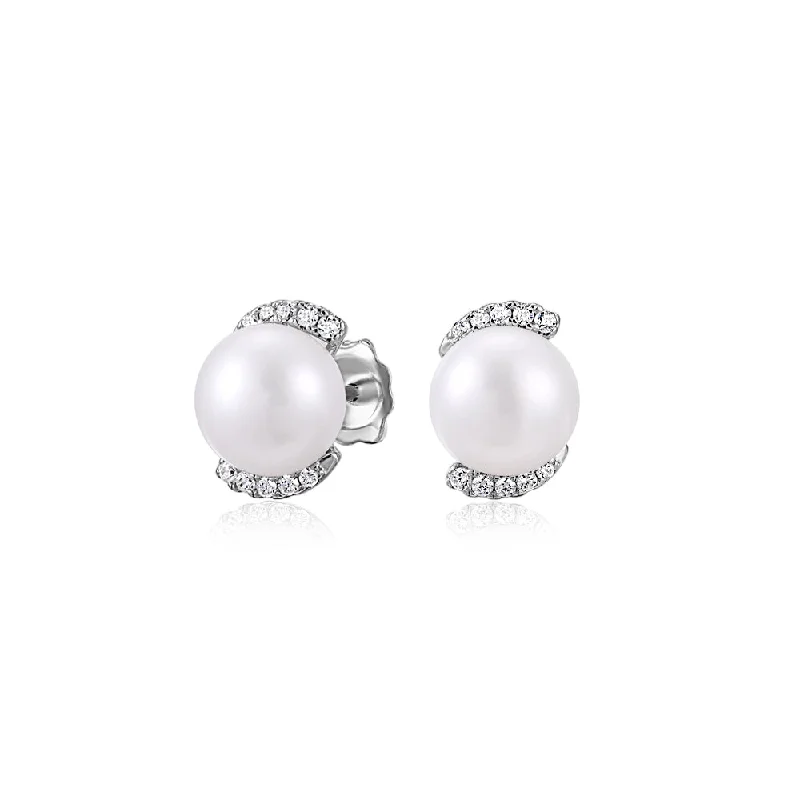 Classic Silver Earrings-Cultured freshwater pearl stud earrings in sterling silver